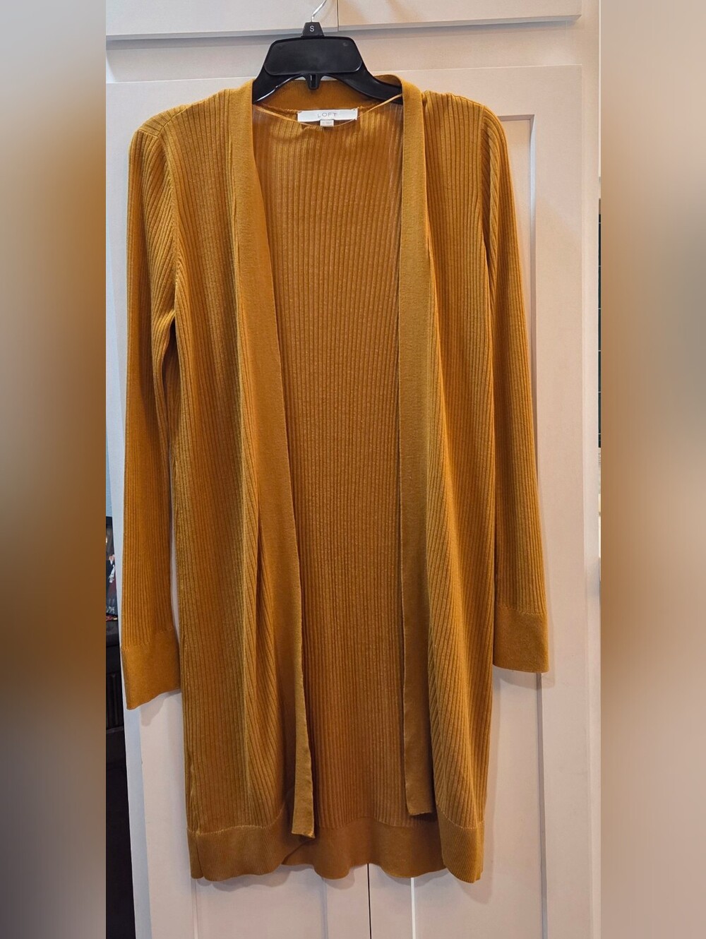 LOFT Ribbed Open Cardigan in Mustard